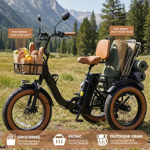 Miniatura 8 de Electric Tricycle for Adults 750W(Peak 1350W) 48V15.6Ah Etrike 20"x4" Fat Tire Electric Trike 3-Wheel Aluminum Alloy Folding Electric Tricycle Max