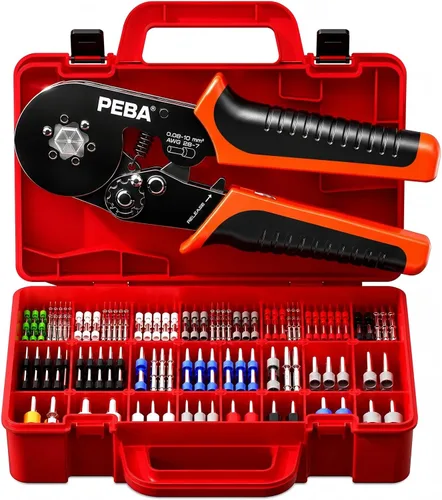 Miniatura 16 de Kit de herramientas de crimpado de ferrules PEBA, 21 tamaños de terminales de ferrules de alambre y ferrules hexagonales para crimpado AWG28-7