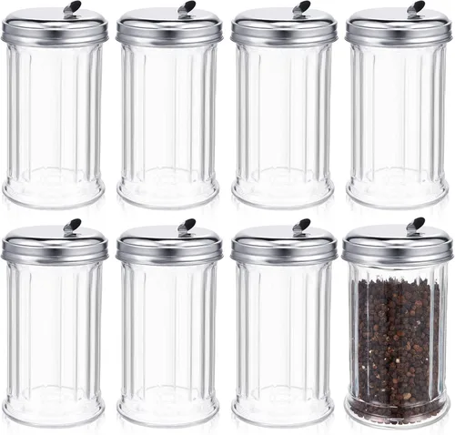 Mimorou 8 unidades de vidrio para azucarero, dispensador de azúcar de 12 onzas, recipiente dispensador de azúcar estilo retro, tarro de vidrio