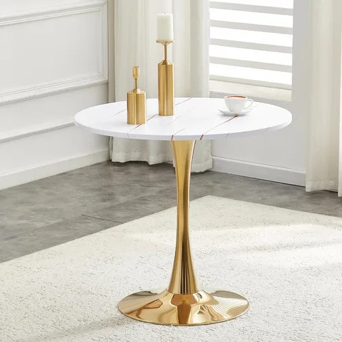 Miniatura 13 de Mesa de comedor redonda de madera para espacios pequeños, mesas de tulipanes de 24 pulgadas con base de pedestal de metal, mesa de bistró para 2