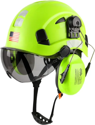Miniatura 9 de Casco de seguridad con visera y protección para los oídos, ajustable, ligero, ventilado, ABS, casco de trabajo para hombres y mujeres, suspensión