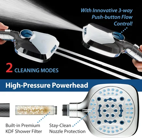 Miniatura 5 de AquaCare 4X - Cabezal de ducha filtrado de alta presión de 10 modos de pulverización - Cabezal de ducha de mano que filtra cloro para curar la piel