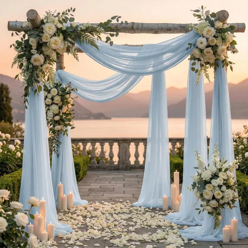 Miniatura 4 de MDS Paquete de 2 paneles de cortina de arco de boda (30 pulgadas de ancho x 30 pies de largo) tela de gasa transparente para boda, ceremonia, Azul