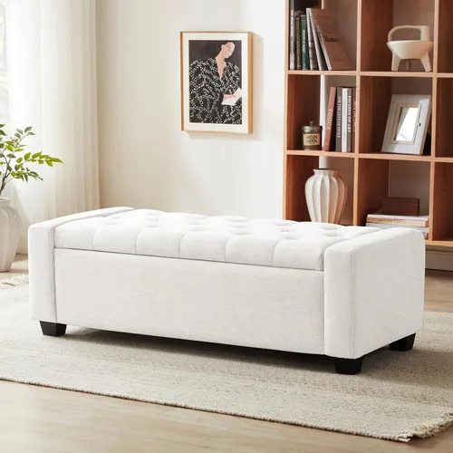 Miniatura 12 de Huatean Home Otomana de 48" con almacenamiento, otomana con banco de almacenamiento con bisagra de seguridad, banco tapizado de entrada con asiento