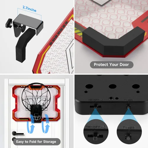 Miniatura 5 de Basketball Hoop Indoor for Kids(4-12 Years Old), Over The Door Basketball Hoop with Scoring, Countdown and Music Accompaniment, Christmas Toys