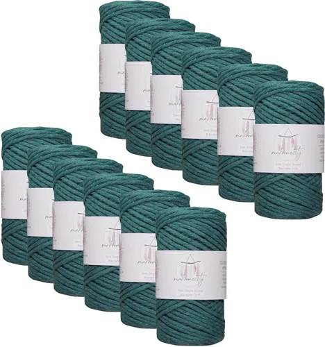 Miniatura 43 de Makromecity, Cordón de algodón para macramé de 1/8 pulgadas x 100 yardas (300 pies) Hilo de algodón verde crepé de 3 mm de un solo hilo para arte
