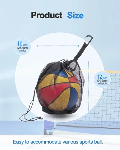Miniatura 3 de 2Pcs Single Mesh Ball Bag for Basketball Soccer & Volleyball, Lightweight Net Storage with Zipper Pocket for Sports, Portable Drawstring Bags with