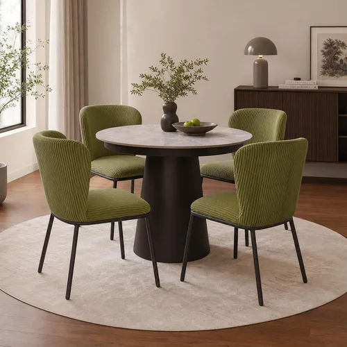 Miniatura 16 de SIMTONAL Juego de 2 sillas de comedor tapizadas, sillas de cocina de pana sin brazos con asiento de espuma viscoelástica, patas de metal negro