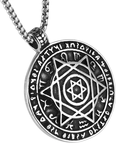 Miniatura 2 de HZMAN Talisman Seal Solomon - Collar de acero inoxidable con colgante de constelación de estrella de seis puntas con dije de estrella 12 + cadena