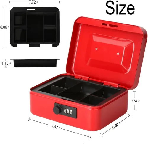 Miniatura 3 de Decaller Caja de dinero con cerradura de combinación, caja de seguridad de metal pequeña con bandeja de dinero, 7 4/5 x 6 4/5 x 3 3/5 pulgadas