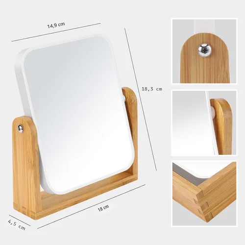 Miniatura 3 de LFOYOU Espejo de maquillaje de tocador con soporte de bambú natural, espejo de aumento giratorio de 360 grados de doble cara, espejo de maquillaje