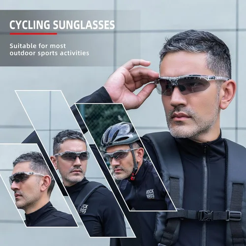 Miniatura 2 de ROCKBROS Photochromic Sports Sunglasses Mens Pickleball Glasses Cycling Glasses MTB Sunglasses, with Removable Elasctic Band Gris