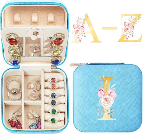 Joyero de viaje para joyas, organizador de joyas con espejo para mujer, monograma floral de viaje imprescindible, organizador de joyas, organizador