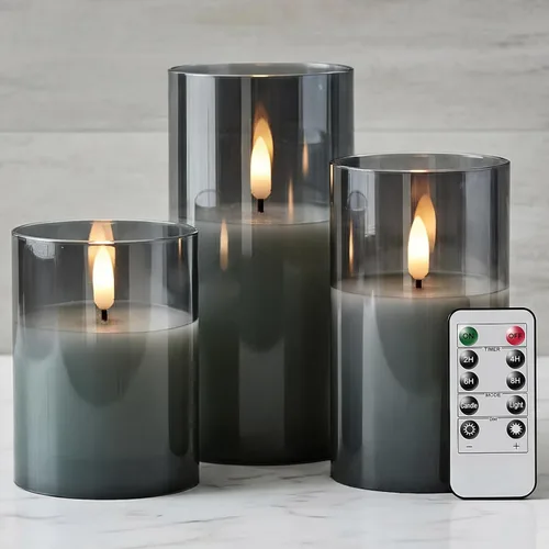Miniatura 9 de GenSwin - Velas LED sin llama, parpadeantes, funcionan con pilas, con control remoto, velas de cristal de cera real, mecha 3D, con temporizador