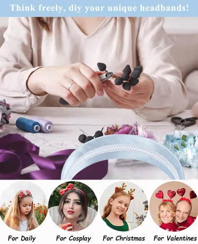 Miniatura 4 de Wecoe Diadema azul bebé de 1.6 pulgadas de ancho, diadema de satén de seda para mujer, antideslizante, a la moda, banda lisa para el cabello