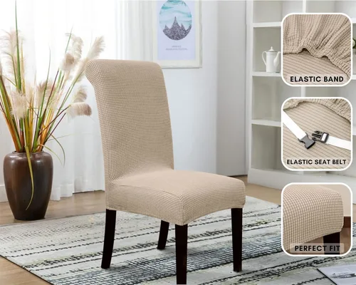 Miniatura 4 de SPRINGRICO Paquete de 2 fundas para sillas de comedor con cinturón de seguridad, fundas elásticas para sillas Parsons lavables, fundas protectoras