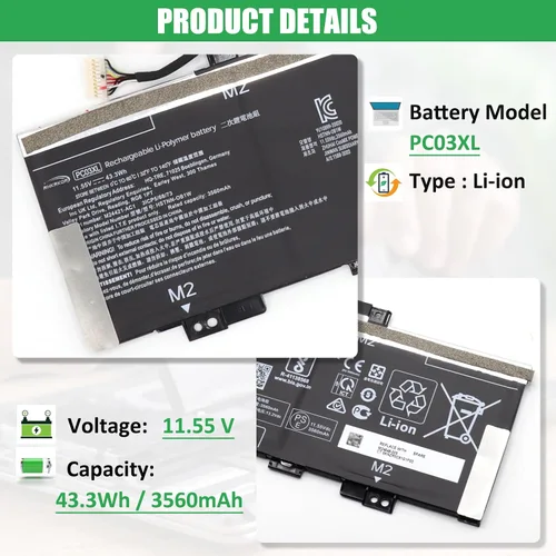 Miniatura 2 de PC03XL - Batería de repuesto para laptop HP Pavilion x360 14 Convertible PC 14-DW 14-DY 14-DH 14-BA 14-CD 15-ER Series Notebook M24421-271
