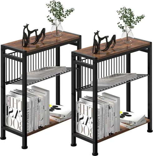 Miniatura 10 de Mesa auxiliar para espacios pequeños, mesa auxiliar estrecha con soporte para revistas, mesa auxiliar delgada de diseño 2 en 1, mesita de noche
