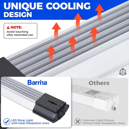 Miniatura 9 de Barrina BS84 - Luces LED para taller de 4 pies, 84 W, 10000 LM, 5000 K, lámpara enlazable para garaje, sótano, montaje colgante o empotrado, ETL, 4