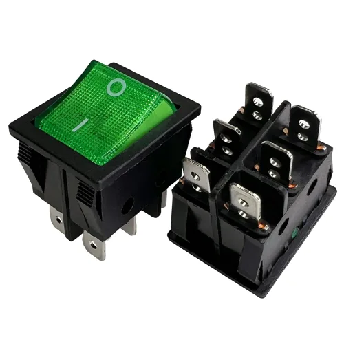 Miniatura 30 de Interruptor basculante DPST On-Off Unilluminated Negro 4 Pin 1.220x0.984 in Rectangular Snap-in Interruptor de alimentación de palanca