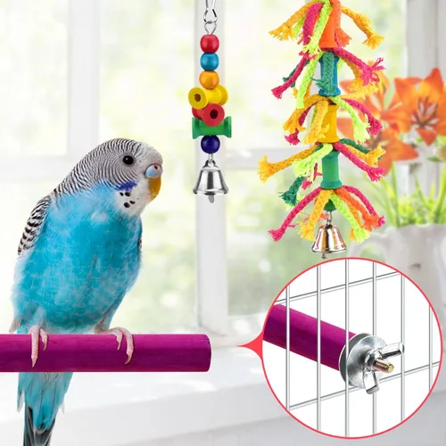 Miniatura 4 de KATUMO Juguetes para pájaros, loro oscilante, escalera, perca, madera, perca, pájaros, masticar, cacatúas, campanas colgantes, juguetes