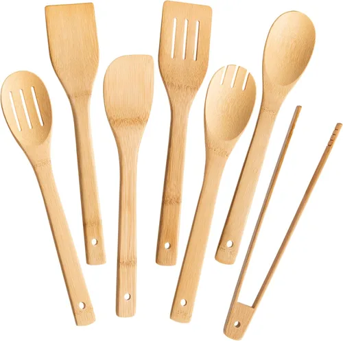 Miniatura 10 de Eisinly Cucharas de madera para cocinar, 7 piezas, juego de utensilios de cocina de madera antiadherentes, cuchara de espátula de madera duradera