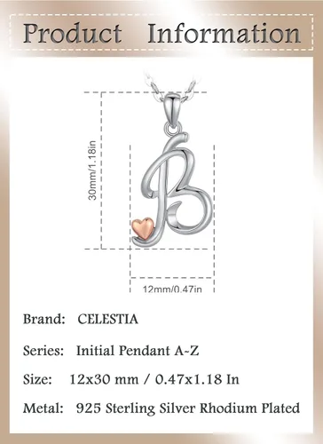 Miniatura 6 de CELESTIA Collares con iniciales de plata de ley 925, 26 letras con corazón de oro rosa, cadena de 18 pulgadas