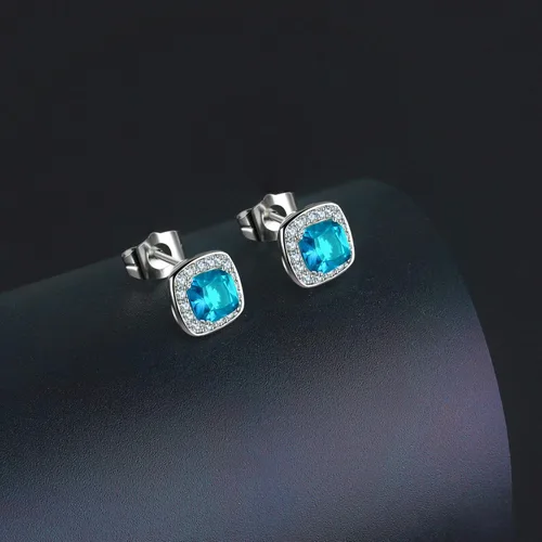 Miniatura 3 de VONSSY Aretes hipoalergénicos de piedras preciosas, aretes de cristal de circonita cúbica brillante, postes de plata 925 sin níquel, aretes