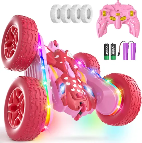 Miniatura 8 de Terucle Coche de Control Remoto, Coches RC Acrobacias Juguetes de Coche RC Nuevas Luces LED y Faros Mejorados Juguetes para Niñas Doble Cara Morado