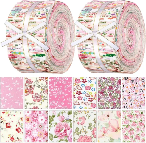 Miniatura 26 de Ganeen 100 piezas de rollo de tela para acolchado floral rosa y morado, cuadrados de tela de 2.56 pulgadas, tiras de tela de jalea precortadas