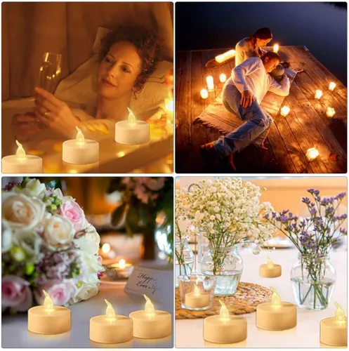 Miniatura 6 de Velas de té sin llama, funcionan con pilas, paquete de 12 velas votivas eléctricas LED parpadeantes de larga duración, 200 horas, realistas y Blanco