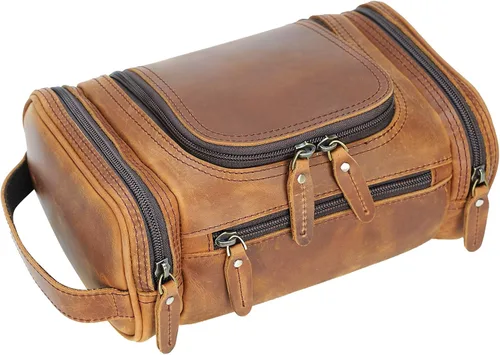 Miniatura 9 de Polare - Neceser de cuero de grano completo, kit de afeitado, estuche de viaje, bolsa de lavado con cremalleras YKK