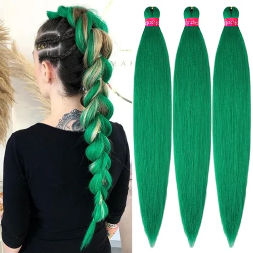 Miniatura 16 de Cabello trenzado preestirado, cabello trenzado degradado de 28 pulgadas, paquete de 8 extensiones de cabello trenzado de mezcla de colores sedosos