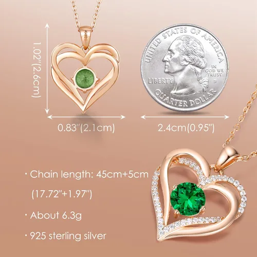 Miniatura 5 de LOUISA SECRET Love Heart Birthstone Necklaces for Women 925 Sterling Silver Rose Gold Pendant Forever Diamond Jewelry Valentines Day Christmas