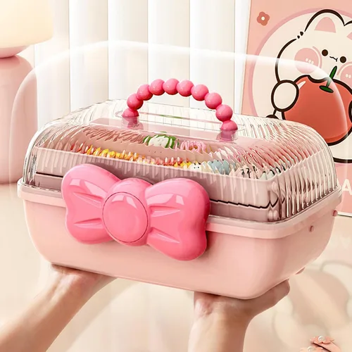 Miniatura 4 de Caja organizadora de accesorios para el cabello, caja de almacenamiento portátil de 3 capas, caja de herramientas de plástico multifuncional