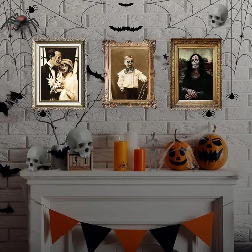 Miniatura 4 de BBTO Decoraciones de Halloween 3D cambiantes de cara de terror, retratos en movimiento, retratos de mansión gótica, marco de fotos de mesa