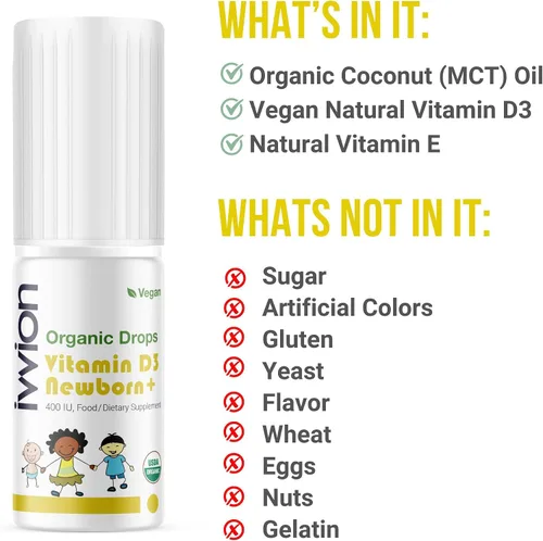 Miniatura 6 de Vegano orgánico 400IU, vitamina D3, 60 gotas – Gota para bebés y niños pequeños USDA orgánico, sin OMG, a base de plantas, sin aditivos ni