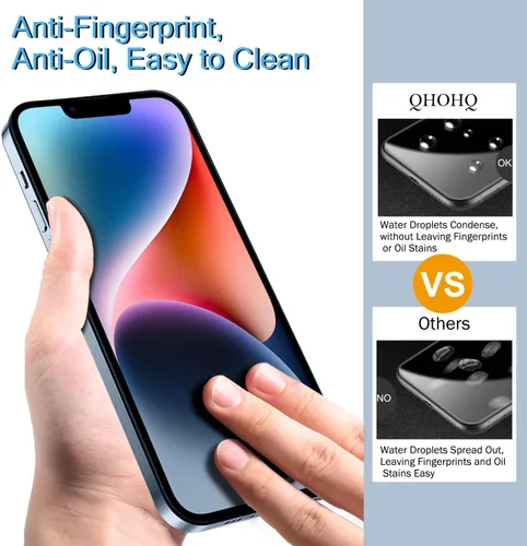 Miniatura 5 de QHOHQ Paquete de 3 protectores de pantalla para iPhone 14 / iPhone 13 [6.1 pulgadas] con paquete de 3 protectores de lente de cámara de vidrio