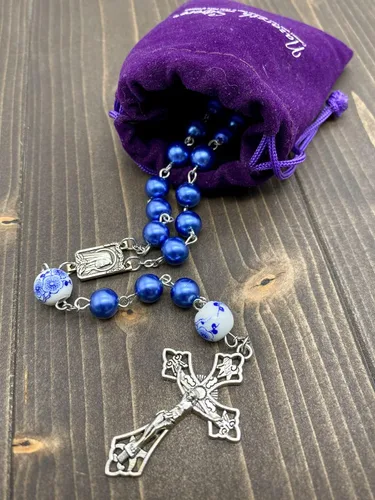 Miniatura 3 de Nazareth Store Pearl Beads Rosary White Flowers Beaded Necklace Lourdes Medal & Cross Crucifix