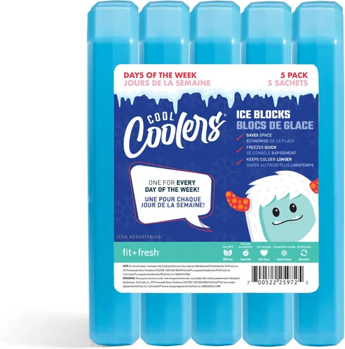 Cool Coolers de Fit + Fresh, paquete de 5 bloques de hielo para los días de la semana, paquetes de hielo compactos y reutilizables para loncheras y