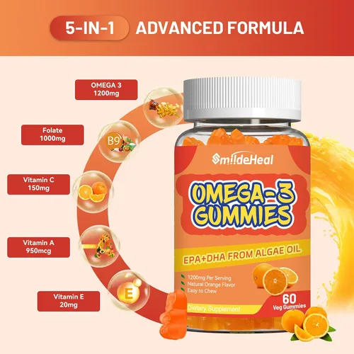 Miniatura 4 de Suplemento de gomitas Omega 3 de 1000 mg, alta absorción DHA y EPA, apoyo para el corazón, el cerebro y las articulaciones, aceite de pescado extra