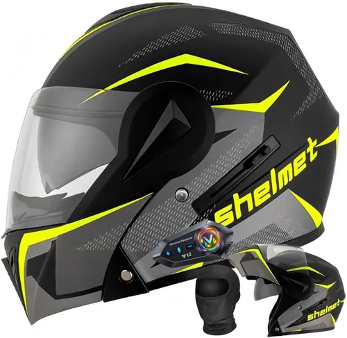 Miniatura 9 de Casco de motocicleta Bluetooth aprobado por DOT - Casco modular de cara completa con visera doble abatible, carcasa de ABS, sistema de ventilación