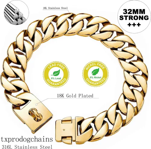 Miniatura 4 de txprodogchains Collar de cadena de perro grande con hebilla, fuerte y resistente, de 32 mm de grosor, collar de eslabones cubanos de acero