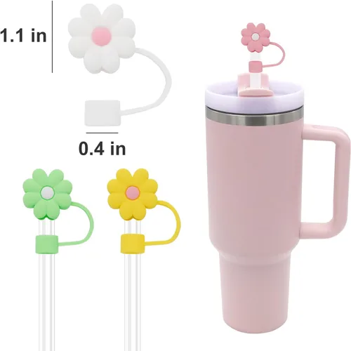 Miniatura 5 de 4 piezas de 1 cm de diámetro lindas cubiertas de pajita de silicona para taza Stanley, tapas de pajita reutilizables a prueba de polvo