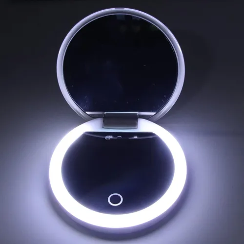 Miniatura 8 de Espejo compacto de viaje, espejo portátil de maquillaje iluminado de 3.5 pulgadas con aumento 2X y cámara de prueba de protección solar para mujeres