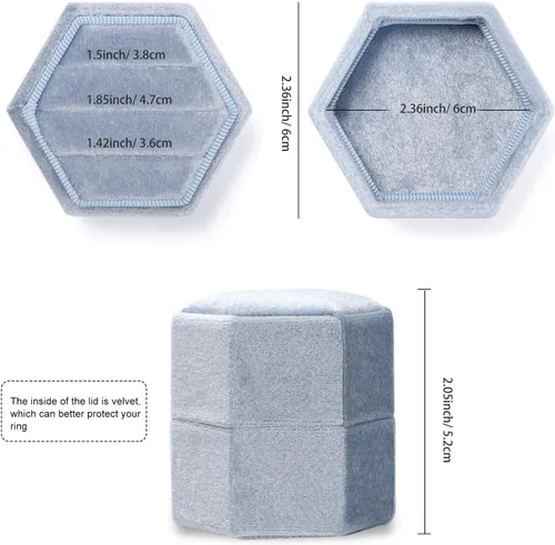 Miniatura 18 de WantGor Caja de joyería de terciopelo para anillos, caja de regalo con 3 ranuras, caja de regalo para anillos hexagonales vintage, para ceremonia