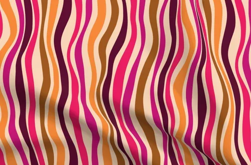Spoonflower Tela – Rayas psicodélicas retro vintage olas Groovy 70s tonos cálidos impresos en tela de algodón de la firma de pétalos por The Yard –