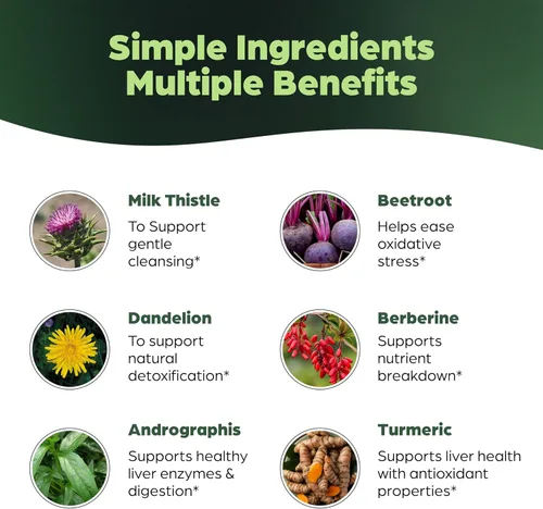 Miniatura 3 de Sandhu's Cápsulas de apoyo para desintoxicación y reparación de hígado con cardo mariano y raíz de diente de león, píldoras de suplemento a base