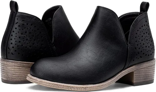 Miniatura 9 de VEPOSE botas al tobillo para mujer con tacón bajo y grueso, con perforaciones, botas de vaquero