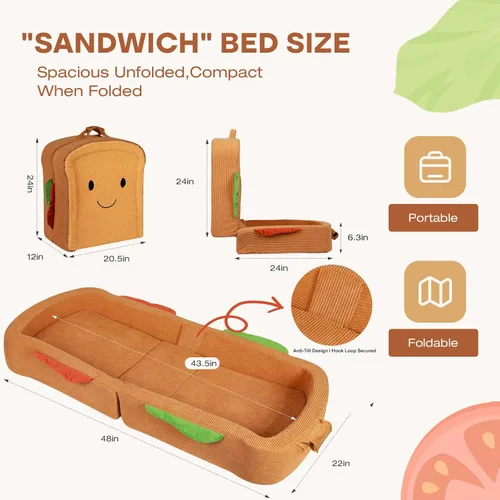 Miniatura 3 de Cama de viaje para niños pequeños, estilo sándwich, camas portátiles para niños pequeños, cuna de viaje plegable de espuma suave para bebés y niños
